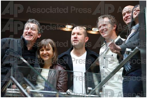 De Iuliis, Ive, Coster, and team at iPad launch (AP IMAGES)